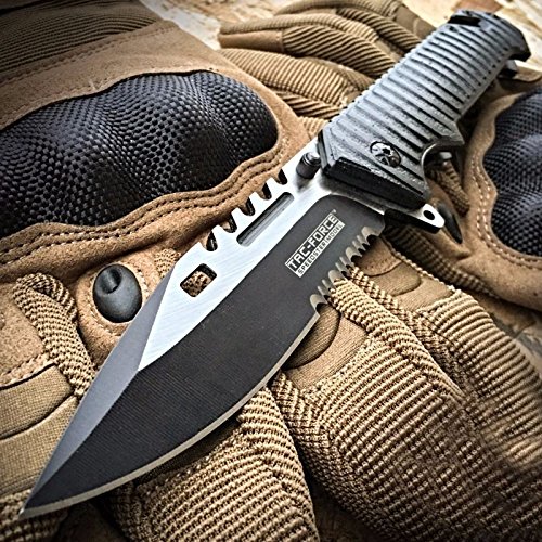 9 inch TAC FORCE Spring Assisted Open SAWBACK BOWIE Tactical Rescue Pocket Knife EDC