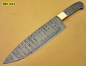 BBC-664, Handmade Damascus Steel 12 Inches Full Tang Chef Knife with Brass Bolster