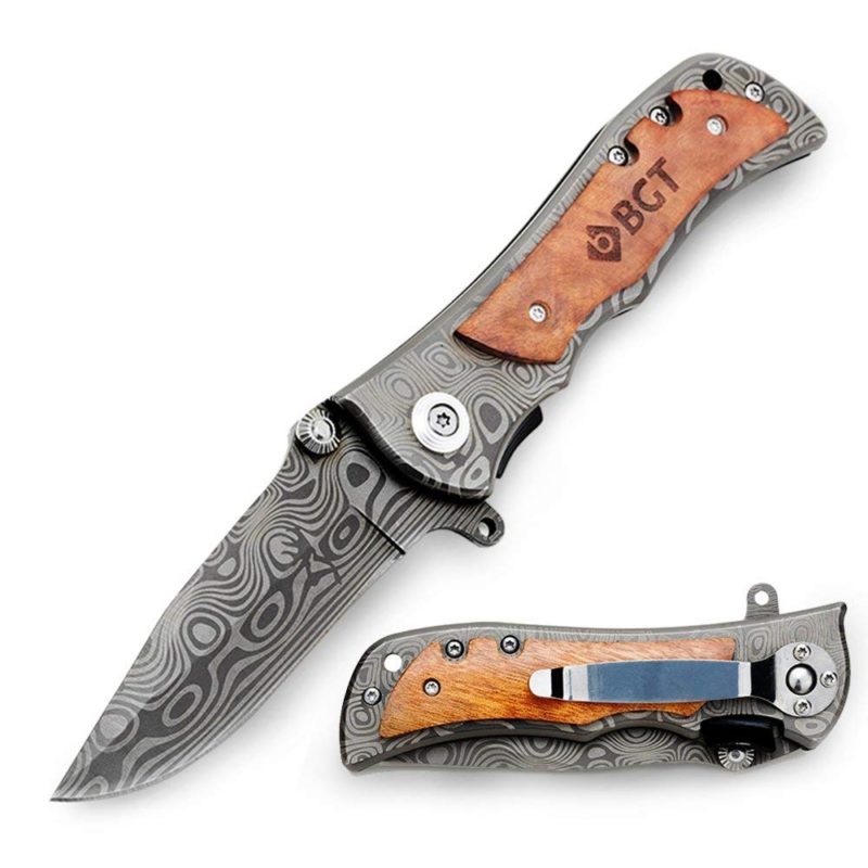 BGT Classical Tactical Knife Damascus Pattern Steel Liner Lock Folding Pocket Knives