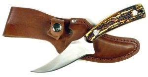 RUKO 3-1 over 4-Inch Blade Skinning Knife with Delrin Deer Horn Handle and Leather Sheath