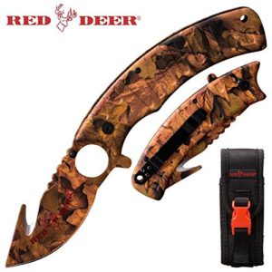 Red Deer 9 Inch Big Game Hunter Skinning Folding Knife with Finger Grip Blade