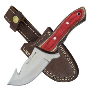 Red Deer Gut Hook Skinning Knife Multi Color Pakka Wood