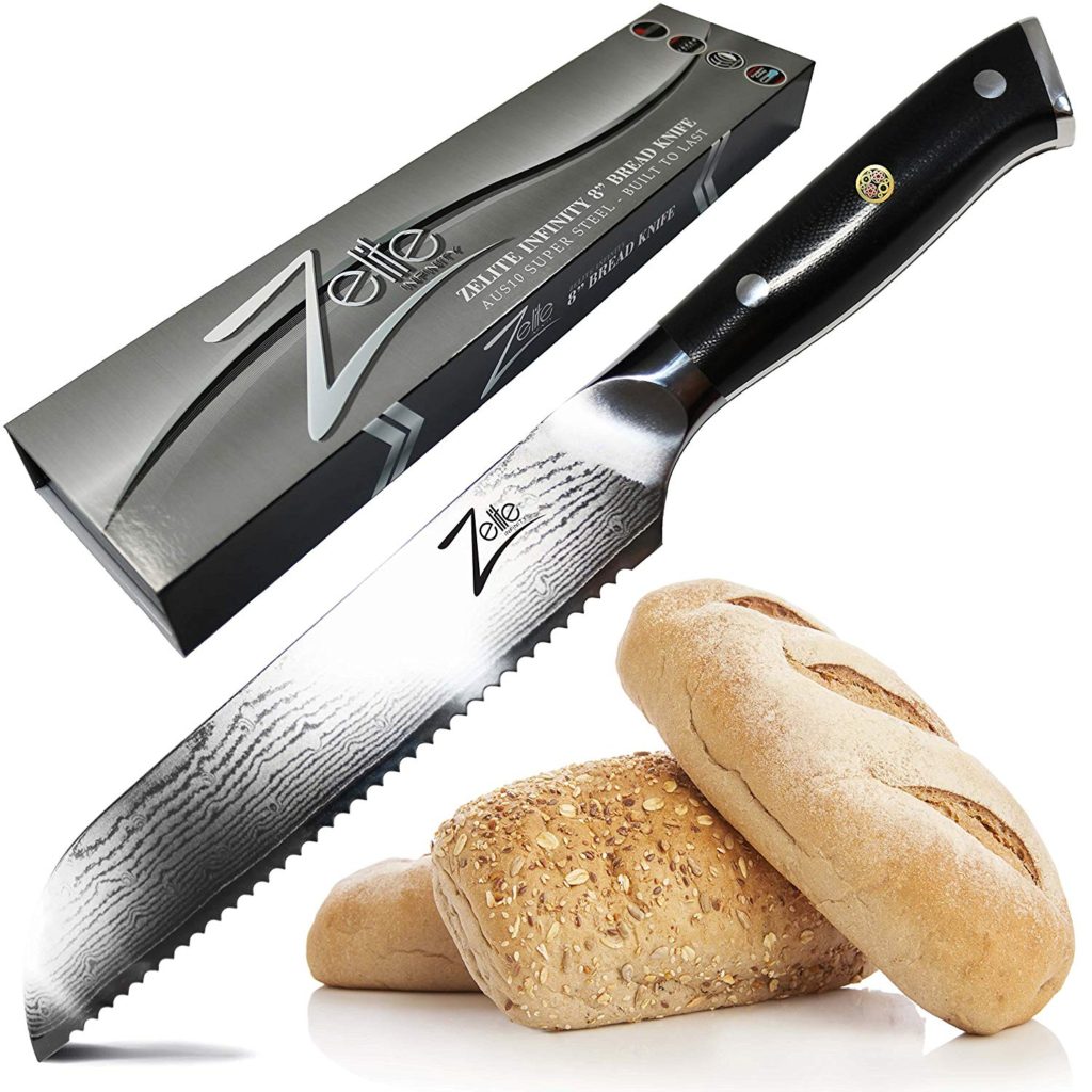 ZELITE INFINITY Bread Knife 8 inch - Alpha-Royal Series - Best Quality Japanese AUS10 Super Steel Damascus