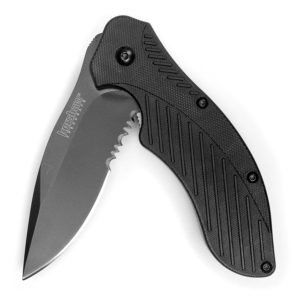 Kershaw Clash Black Serrated Pocket Knife (1605CKTST) 3.1” Stainless Steel Blade with Black-Oxide Coating