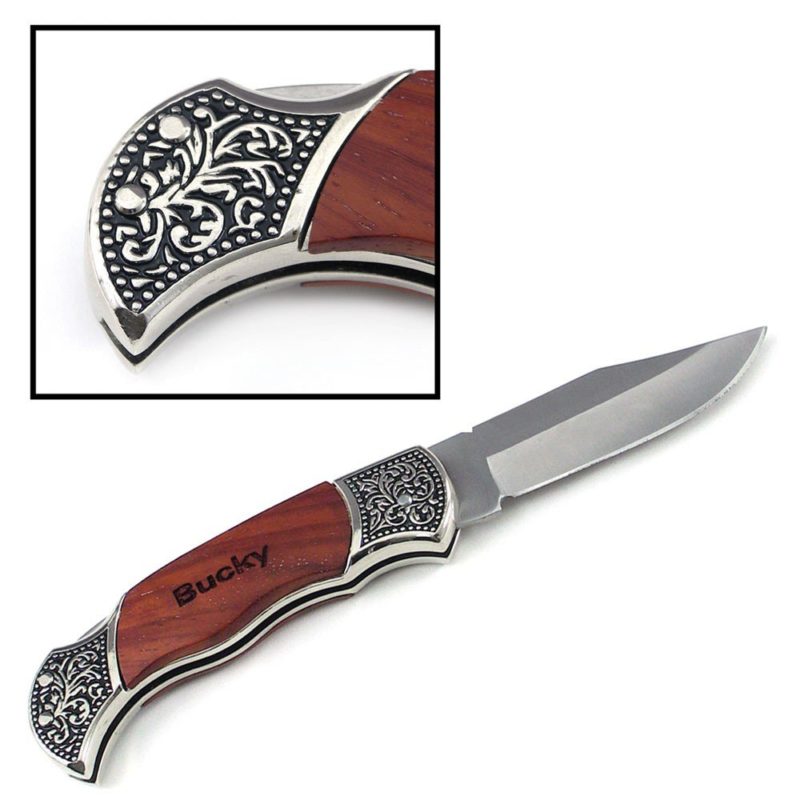 Personalized Rosewood Handle Pocket Folding Knife with 2 Lines of Engraving - Wedding Groomsmen Gift