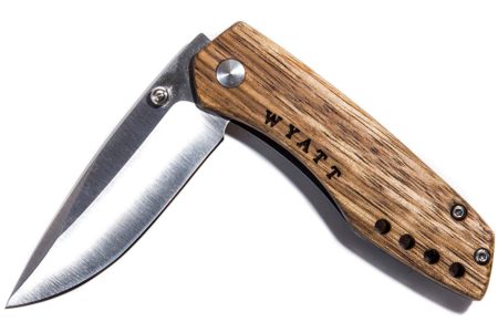 Personalized Zebrawood Stainless Steel Easy Folding Pocket Knife With Belt Clip - Great Camping, Hunting Knife