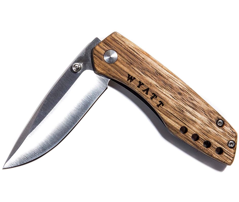 Personalized Zebrawood Stainless Steel Easy Folding Pocket Knife With Belt Clip - Great Camping, Hunting Knife