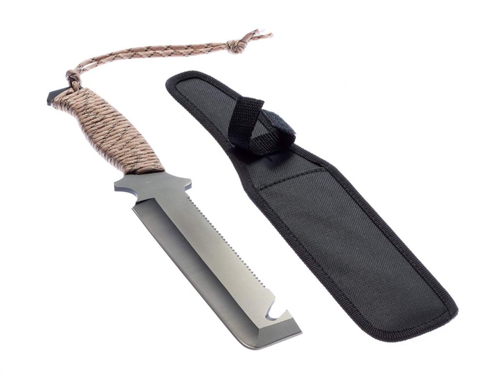 SE KFD233 12-Inch Black Full Tang Hunting Knife with Gut Hook