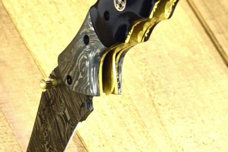 SHOKUNIN USA Pocket Knife 7.25-Inch Buffalo Horn Damascus Steel Knife