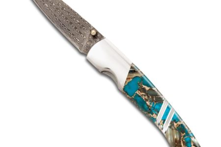 Santa Fe Stoneworks Gemstone Exotics 4-inch Damascus Steel Pocket Knife