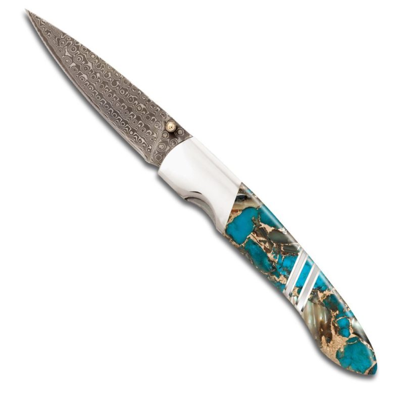 Santa Fe Stoneworks Gemstone Exotics 4-inch Damascus Steel Pocket Knife