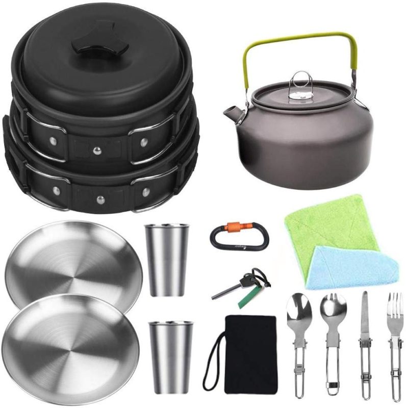 Bisgear Camping Cookware Kettle Pot Pan Mess Kit