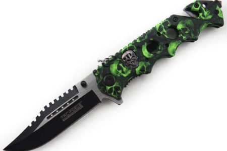 Unlimited Wares Green Zombie Skulls Assisted Opening Folding Knife