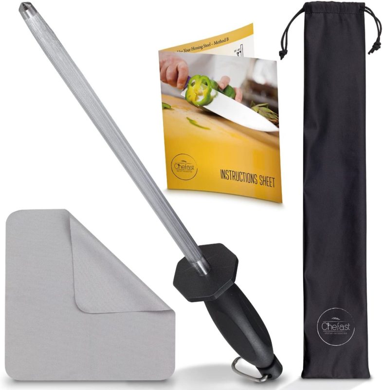 Chefast Honing Steel Knife Sharpening Set, Combo Kit of 10-Inch Sharpener Rod