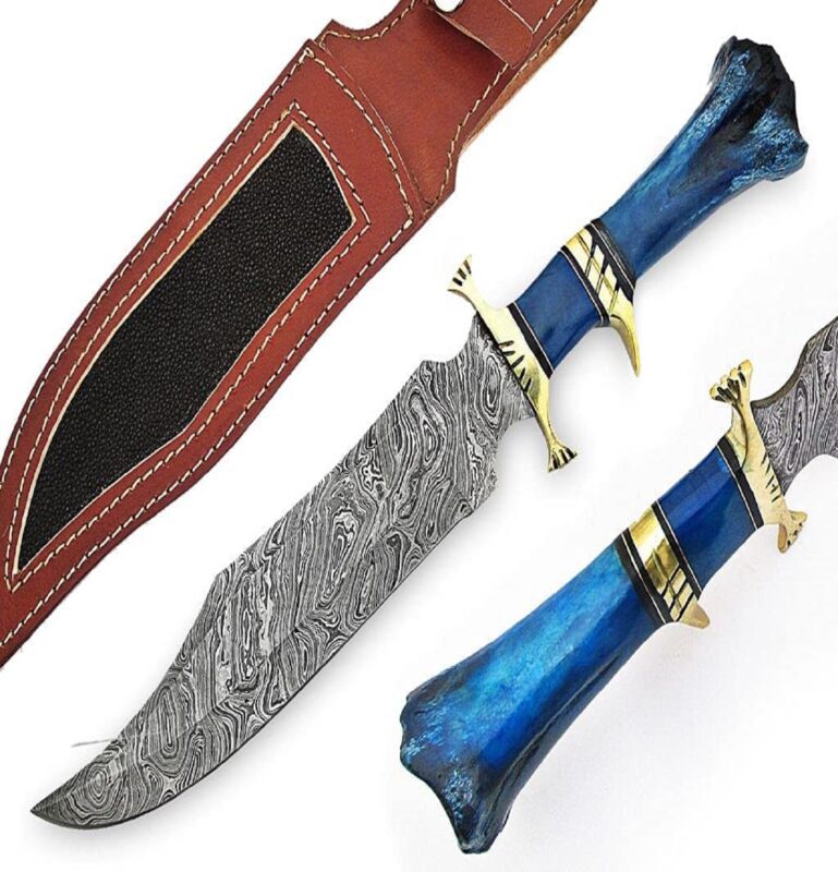 15 Damascus Steel Hunting Bowie Knife