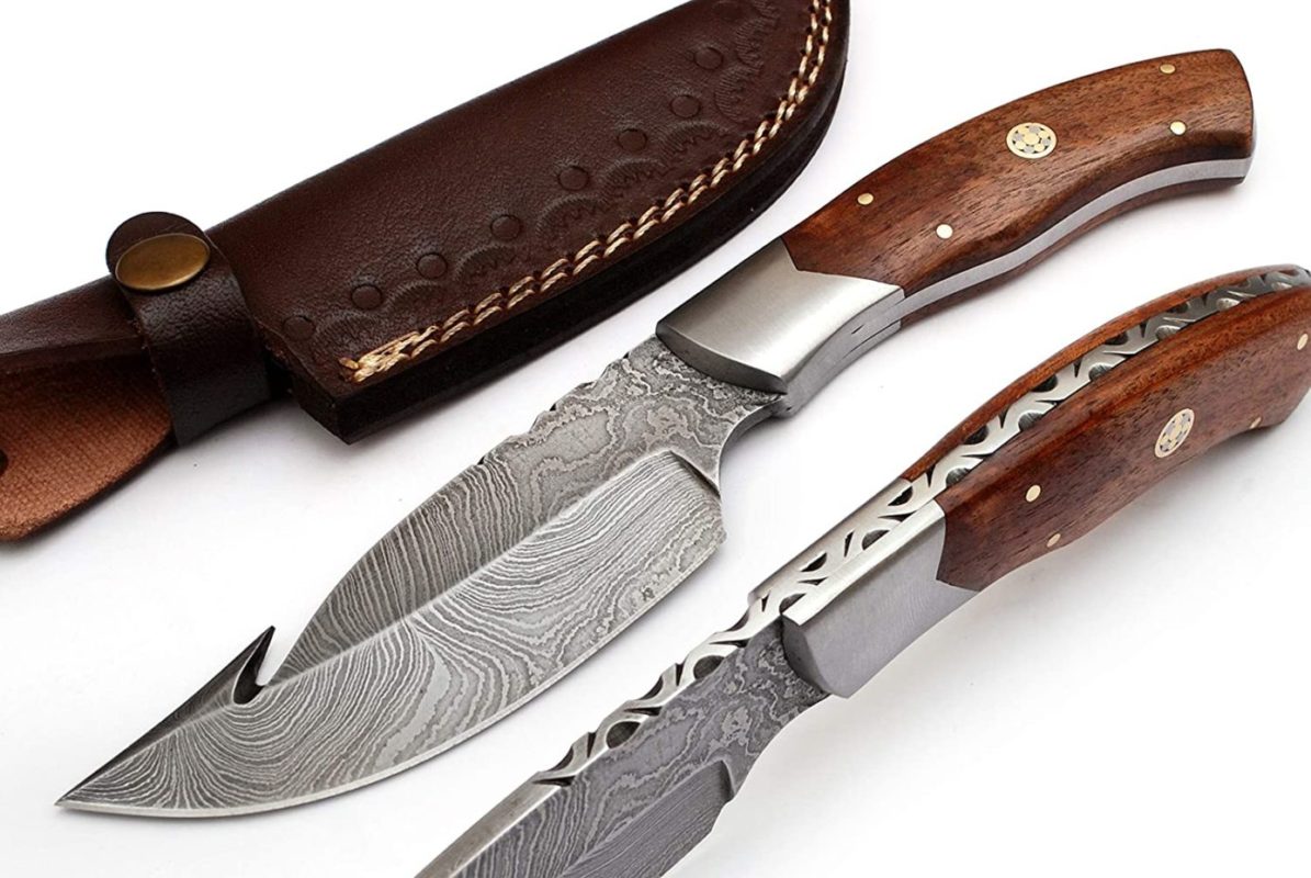 Radny RA-9023-W Custom Made Damascus Steel Hunting Gut Hook Knife