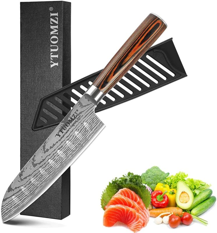 Santoku Knife with Sheath, 7 Inch Japanese Classic Kitchen Knife