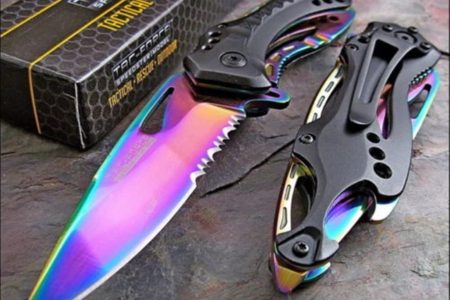 Tac Force Spring Assisted Rainbow Blade Tactical Rescue Pocket Hunting Knife