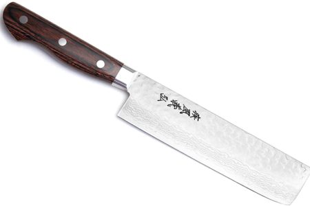 Yoshihiro VG-10 16 Layer Hammered Damascus Stainless Steel Nakiri Vegetable Knife (6.5'' (165mm))