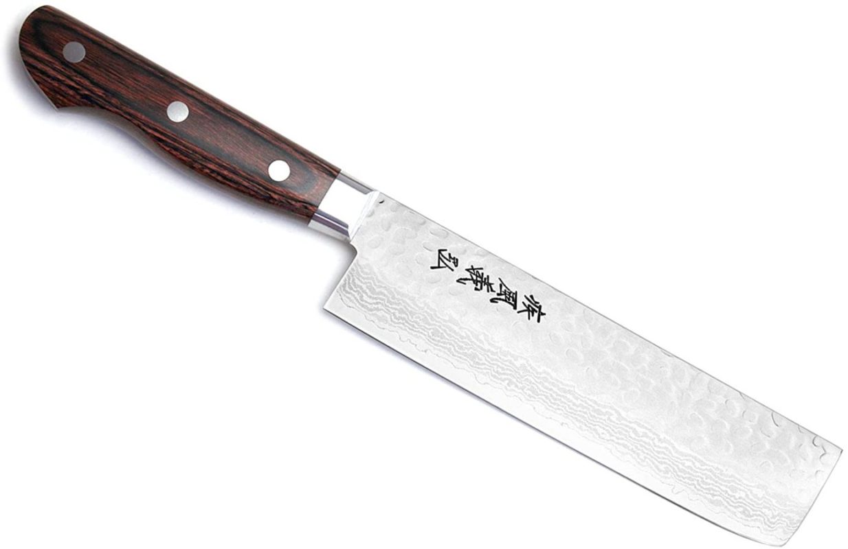 Yoshihiro VG-10 16 Layer Hammered Damascus Stainless Steel Nakiri Vegetable Knife (6.5'' (165mm))