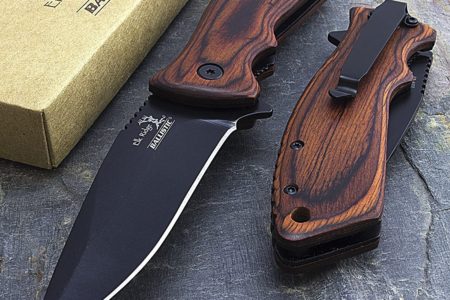 7.75 INCHES ELK RIDGE WOOD SPRING ASSISTED FOLDING POCKET KNIFE Blade Open Assist