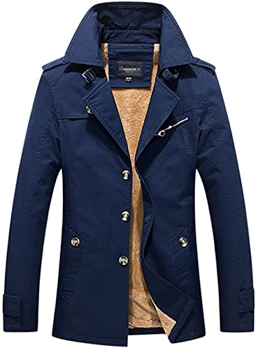 D.B.M Men's Winter Plus Velvet Mid-Length Slim with Epaulettes Trench Coat