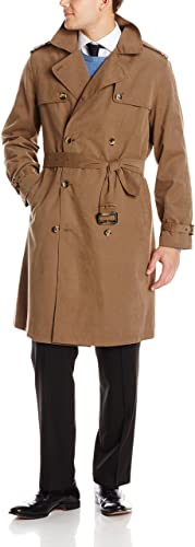 LONDON FOG Men's Plymouth Belted Twill Trench Coat Double-Breasted