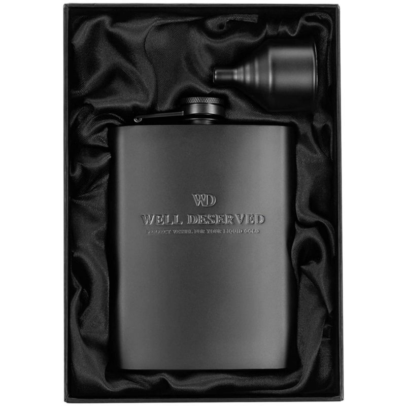 Matte Black Flask + Black Funnel + Black Canvas Pouch Gift Se