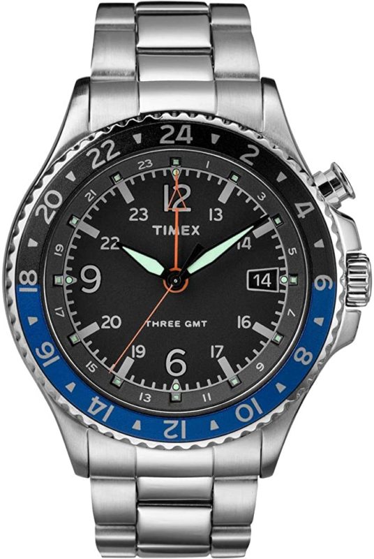 Timex Allied Three GMT Black Dial Stainless Steel Men's Watch TW2R43500