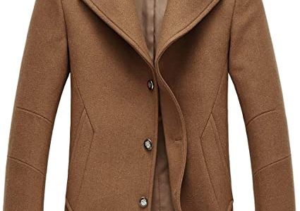 chouyatou Men's Classic Notched Collar Double Breasted Wool Blend Pea Coat
