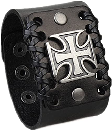 COOLLA Mens Retro Cross Adjustable Leather Wristband Cuff Bracelet Sl2801