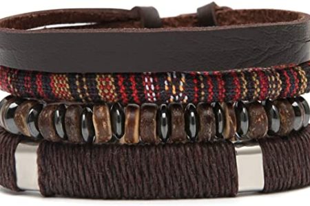 HZMAN Wrap Bracelets Men Women, Hemp Cords Wood Beads Ethnic Tribal Bracelets, Leather Wristbands