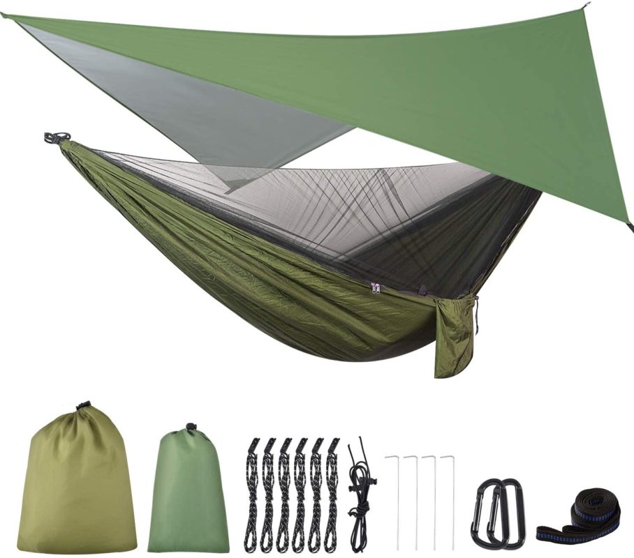 FIRINER Camping Hammock with Rain Fly Tarp and Mosquito Net Tent Tree Straps