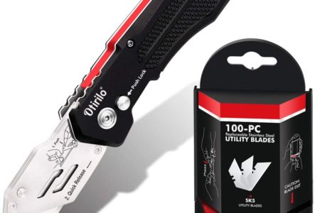 Folding Utility Knife with SK5 Blades 100Pack, Heavy Duty Box Cutters Carpet Knife