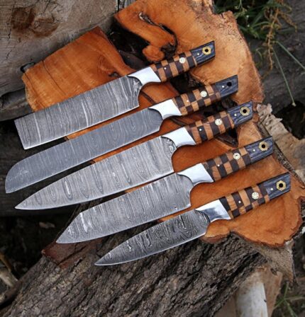 Damascus Fix Blade Kitchen Chef Knife Set