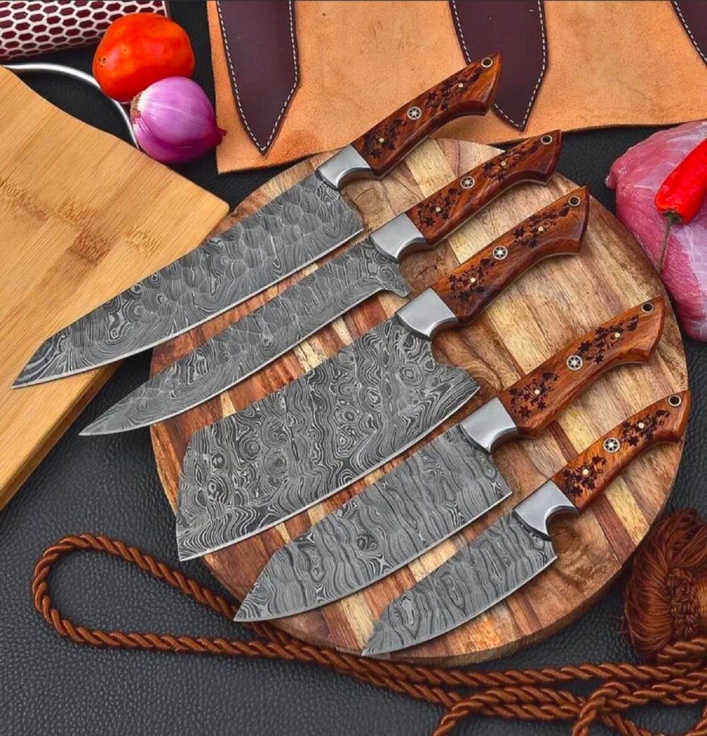 Damascus Full Kitchen Knives Set Damascus Full Kitchen Knives Set