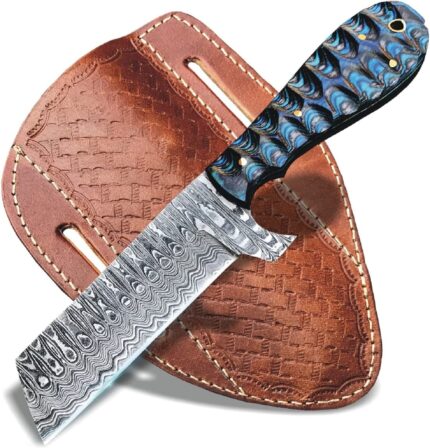 Damascus Full Tang Cowboy Bull Cutter Knife