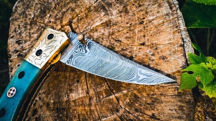 Damascus Engraved Pocket Knife