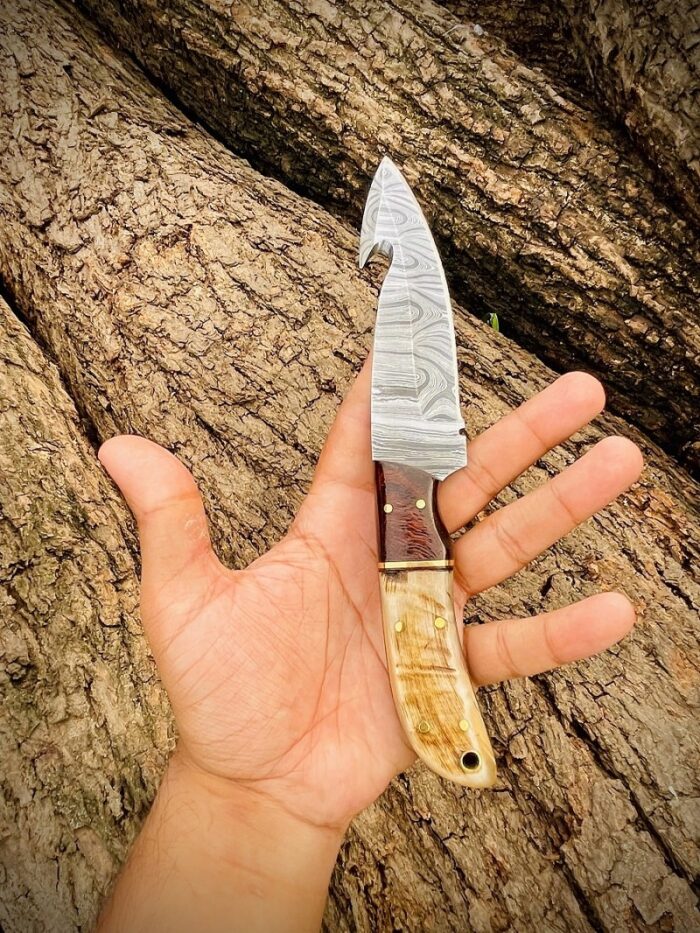 Damascus Gut Hook Skinner Knife