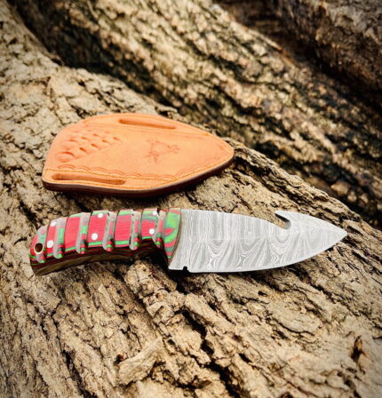 Damascus Steel Gut Hook Skinner Knife