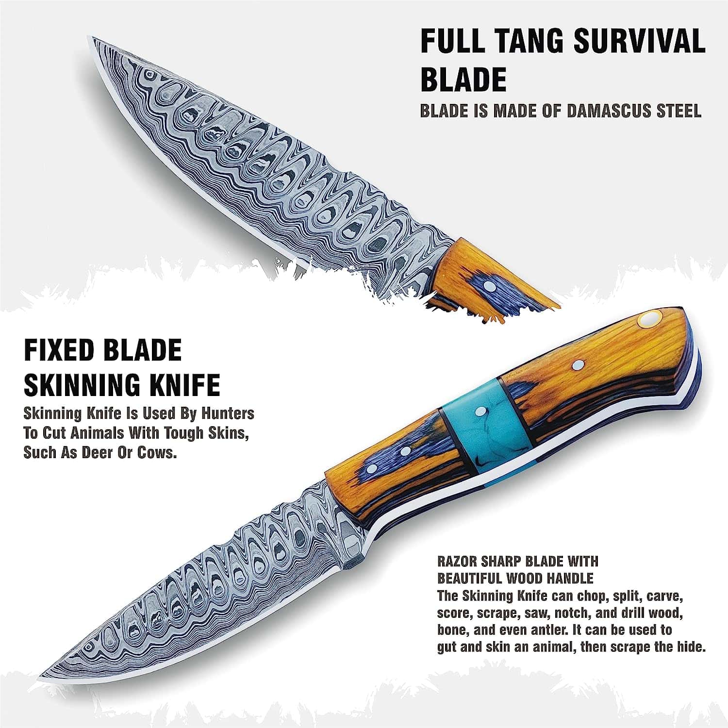 Handmade Damascus SKinning Knife Handmade Damascus Skinning Knife