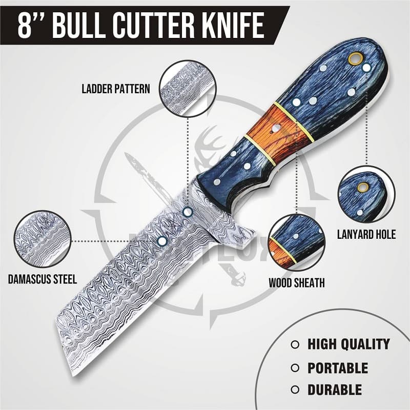 Handmade Damascus Steel Bull Cutter Knives